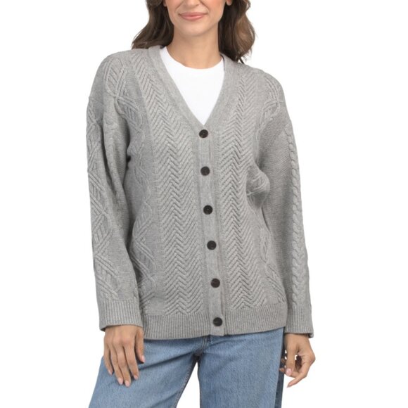 THEORY Husky Wool Blend Cable Govern Cardigan - Picture 1 of 2